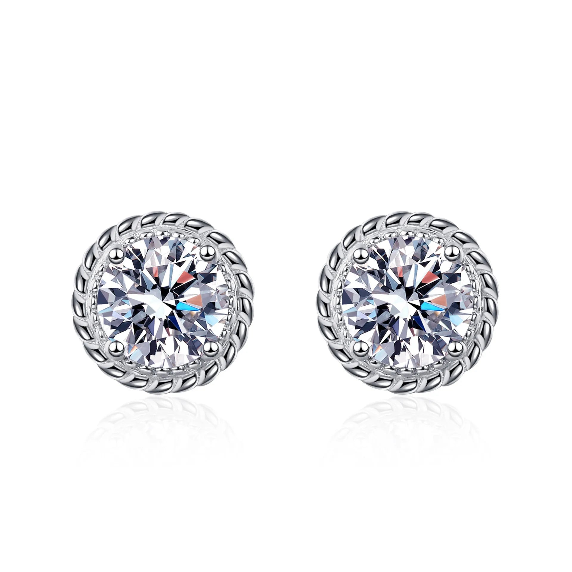 Round Cut Moissanite Stud Earrings for Women D Color 1Carat 925 Sterling Silver Elegant Earrings