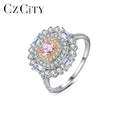 CZCITY Good Selling Gemstone Stone 925 Silver Big Woman Luxury Zircon Jewelry Chunky Fashion Pink Crystal Ring