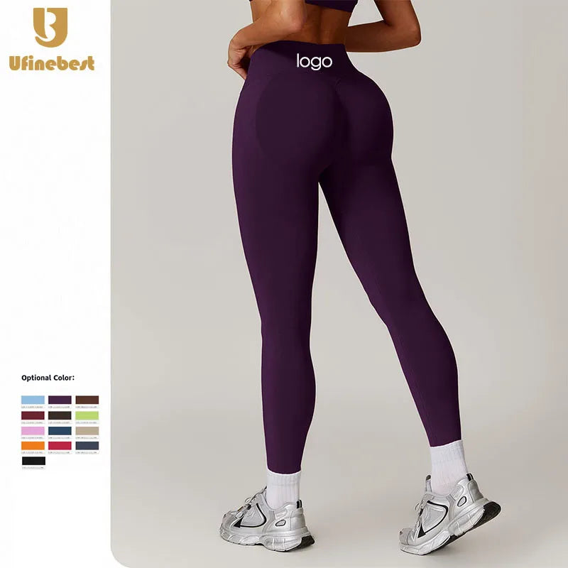 Custom Yoga Sports High Waist Seamless Butt Scrunch Thread 25 Inch Gym Leggings for Women