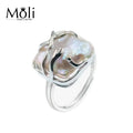 925 Sterling Silver Ring Decorated Unique Square White Freshwater Cultured Baroque Pearl Ring