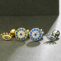 Chill Fashion INS Pure 925 Sterling Silver CZ Zircon Blue Turkish Evil Eye Shaped Stud Earring for Women Girls Gifts
