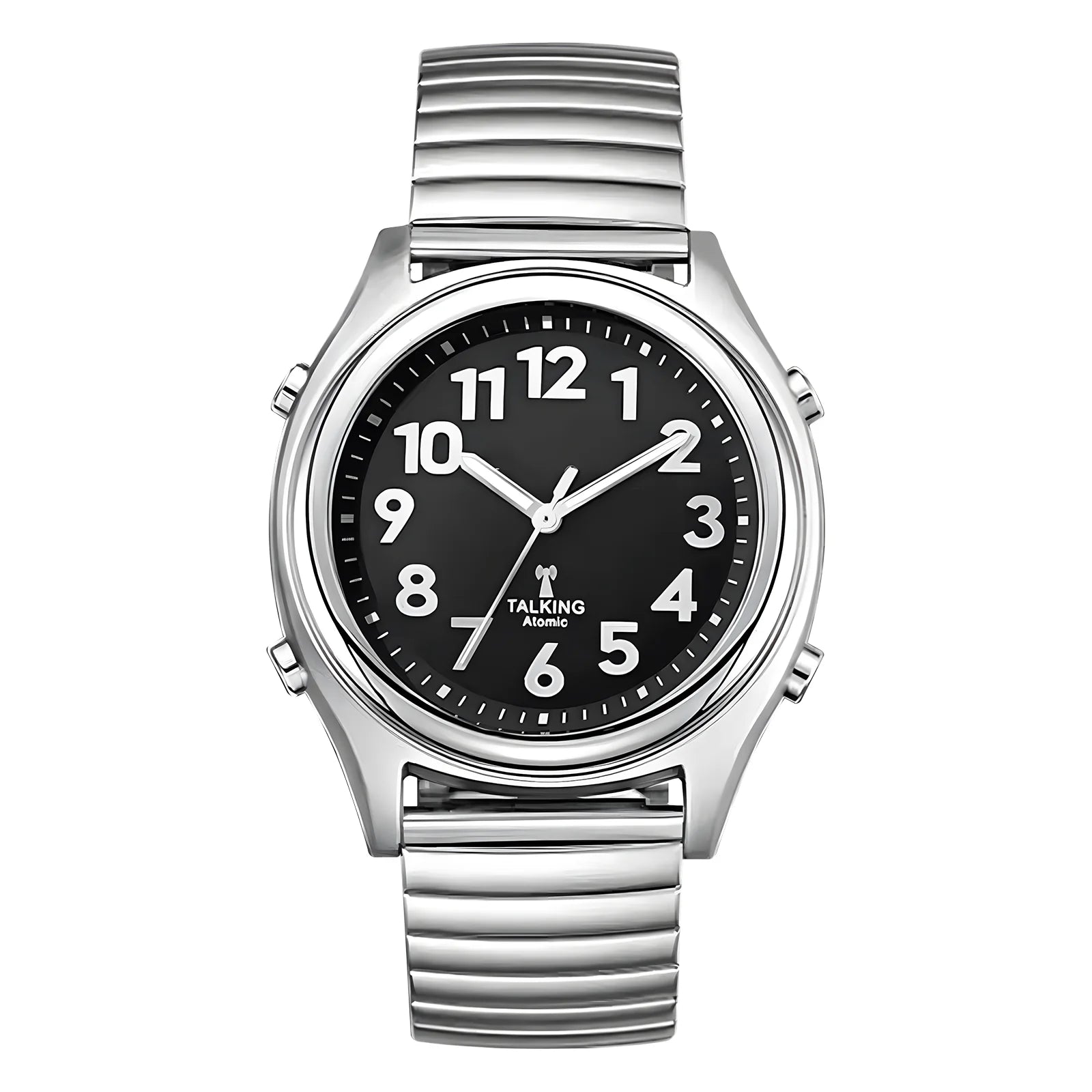 Radio Controlled Talking Watch With Black Dial and White Bold Number for Visually Impaired Elderly or the Blind