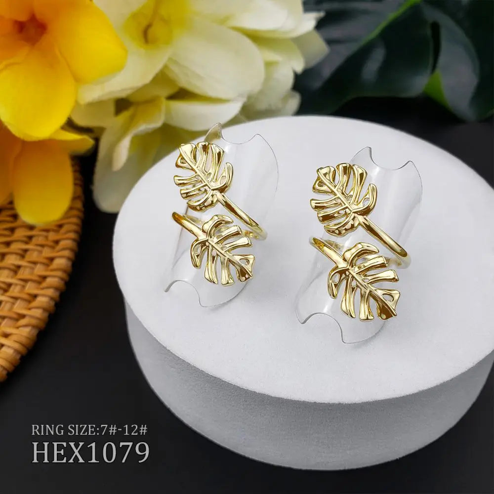 hawaiian jewelry wholesale monstera leaf Shaped Adjustable Woman Ring Jewelry MegaBDM
