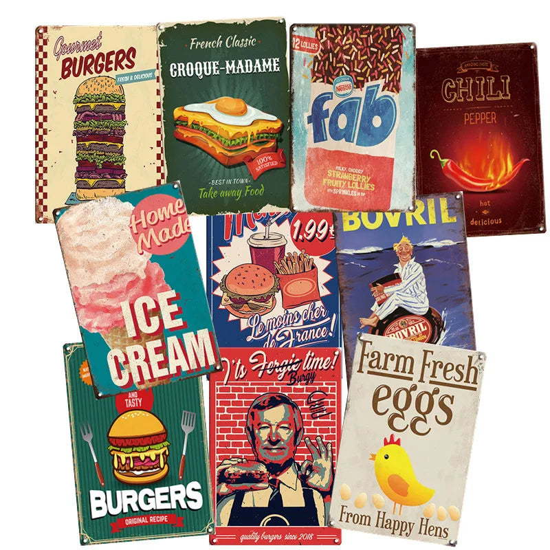 Burger Time Decor Wall bar Crafts Printing Retro Sign Vip Lounge Vintage Metal Poster logo Tin Car Plate Hot Sale
