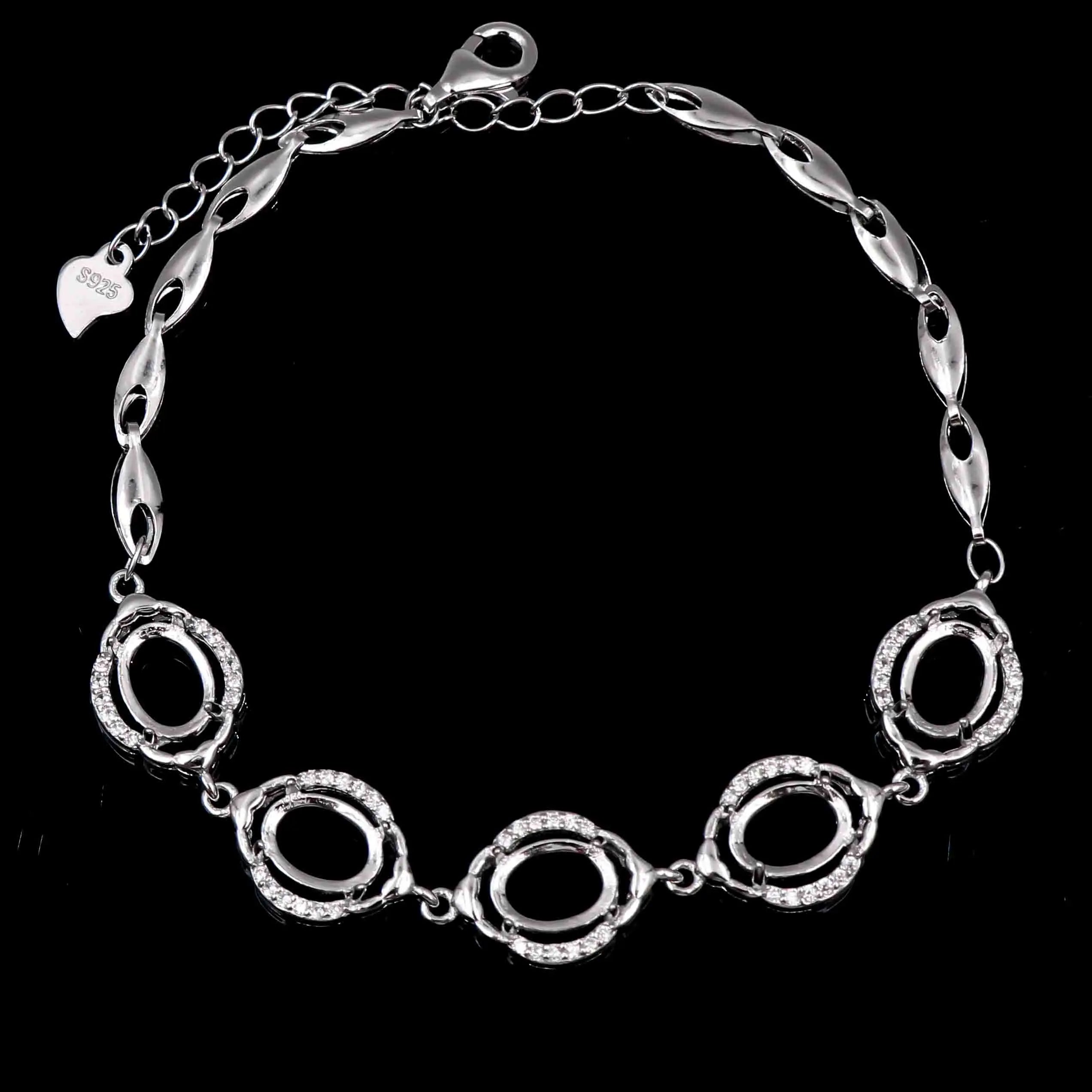 Sterling Silver 6*8mm Semi Mount Bracelet Empty Support Blank Claw Setting S925 Mountain Base Holder Without Stone Inlay for DIY