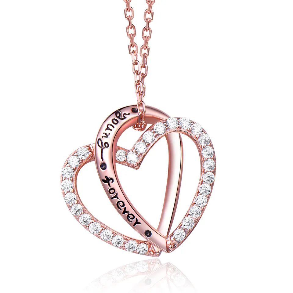 Hot Selling Love Hearts Pendant Necklace Rose Gold Plated Zircon 925 Sterling Silver Necklaces Customize Women