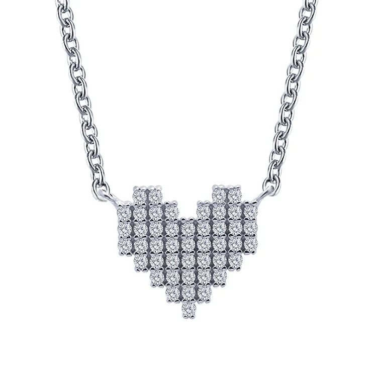 Manufacturer Wholesale 925 Silver Heart Necklace Rhodium Plated with Zircon Stone Romantic Style for Engagement Wedding Party