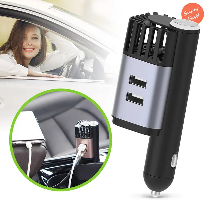 Mini Auto Air Cleaner 12V 24V 2-In-1 Dual USB Ports Fast Charger Small Plug in Car Air Purifiers
