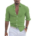 RNSHANGER Men Casual Shirt Turn-down Collar Solid Long Sleeve Loose Top Autumn Handsome Fashion Beach Shirt for Men