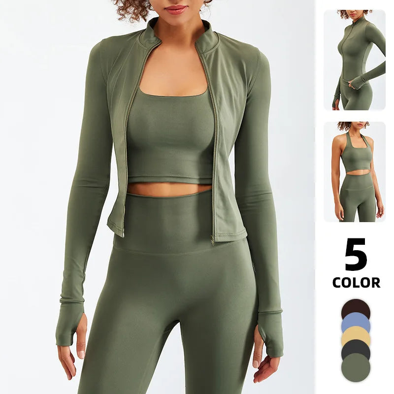 Nude Feeling Women's Slim Fit Full Zip up Yoga Gym Fitness Long Sleeve Yoga Suit for Woman Gym Wear Workout Zipper Jacket