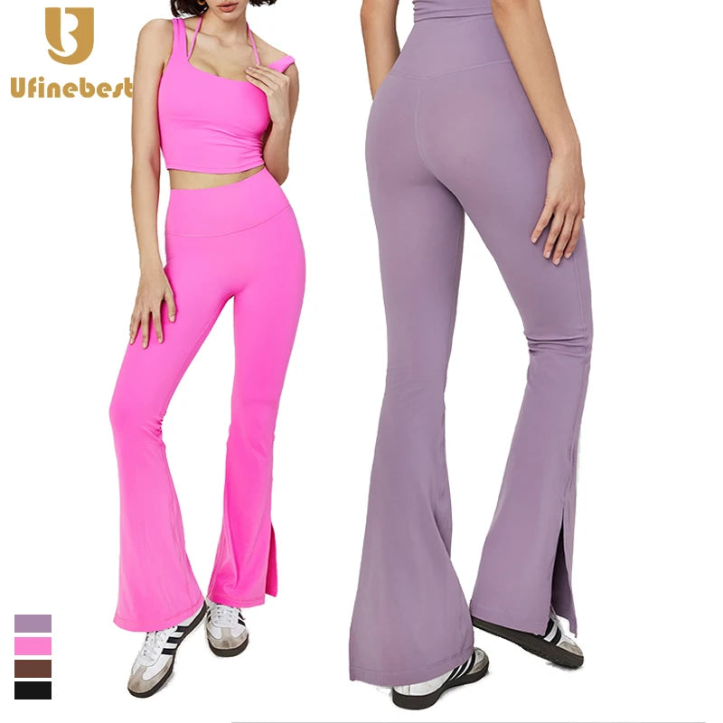 High Waist Free Size Side Slit Leg Flared Yoga Leggings No T-line Butt Lifting Gym Fitness Pants Flare Yoga Leggings Women
