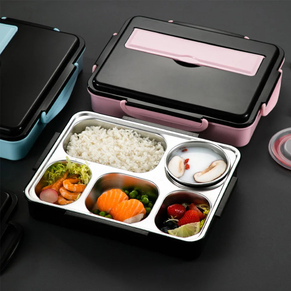 Stainless Steel Food Dinner Plate Tray with 5 Compartments Kids Lunch Box School Students 4 Compartment Bento Box