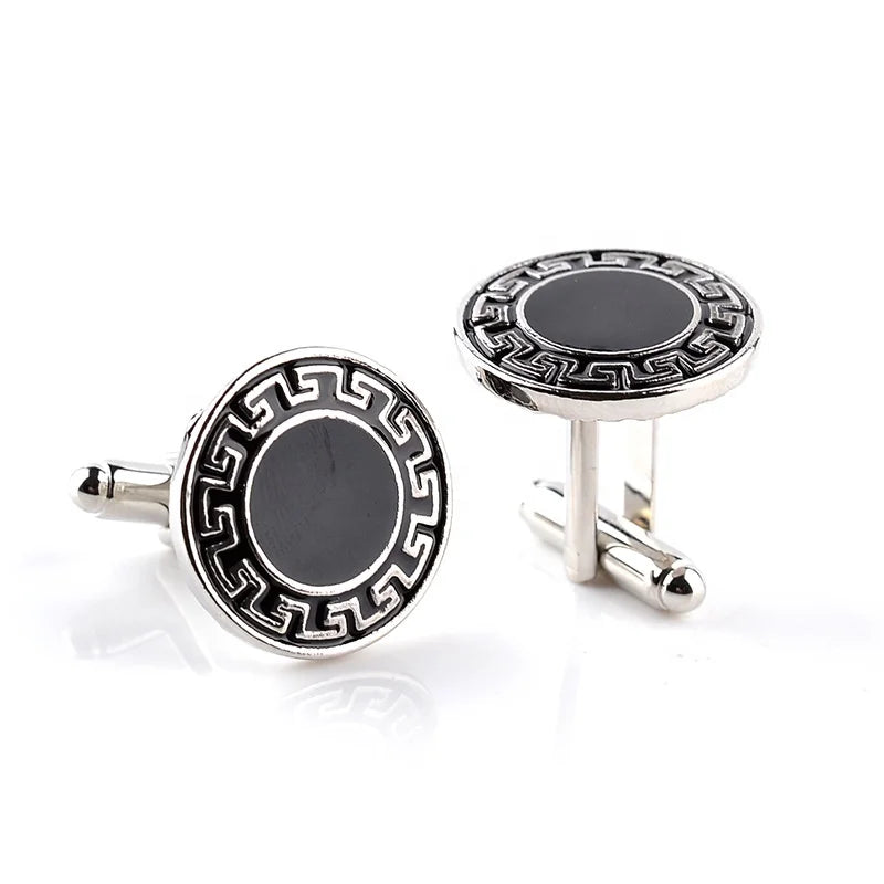 New Style Hot Sale Round Cufflinks Only Luxury Black square Long Sleeve Shirt With Cuff Link for Men