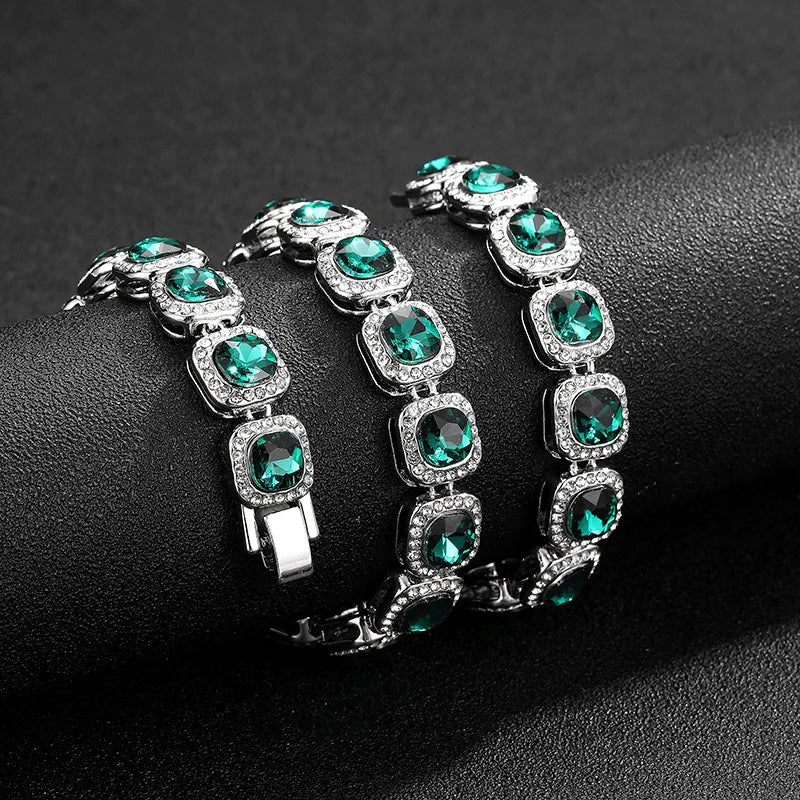 New Design Square Diamond Crystal Punk Colorful Zircon Fashion Hip Hop Necklace Jewelry for Women Men