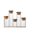 30mm Diameter Small Clear High Borosilicate Glass Food Storage Bottle with Bamboo Cork Lid Screen Printing & Matte Finish
