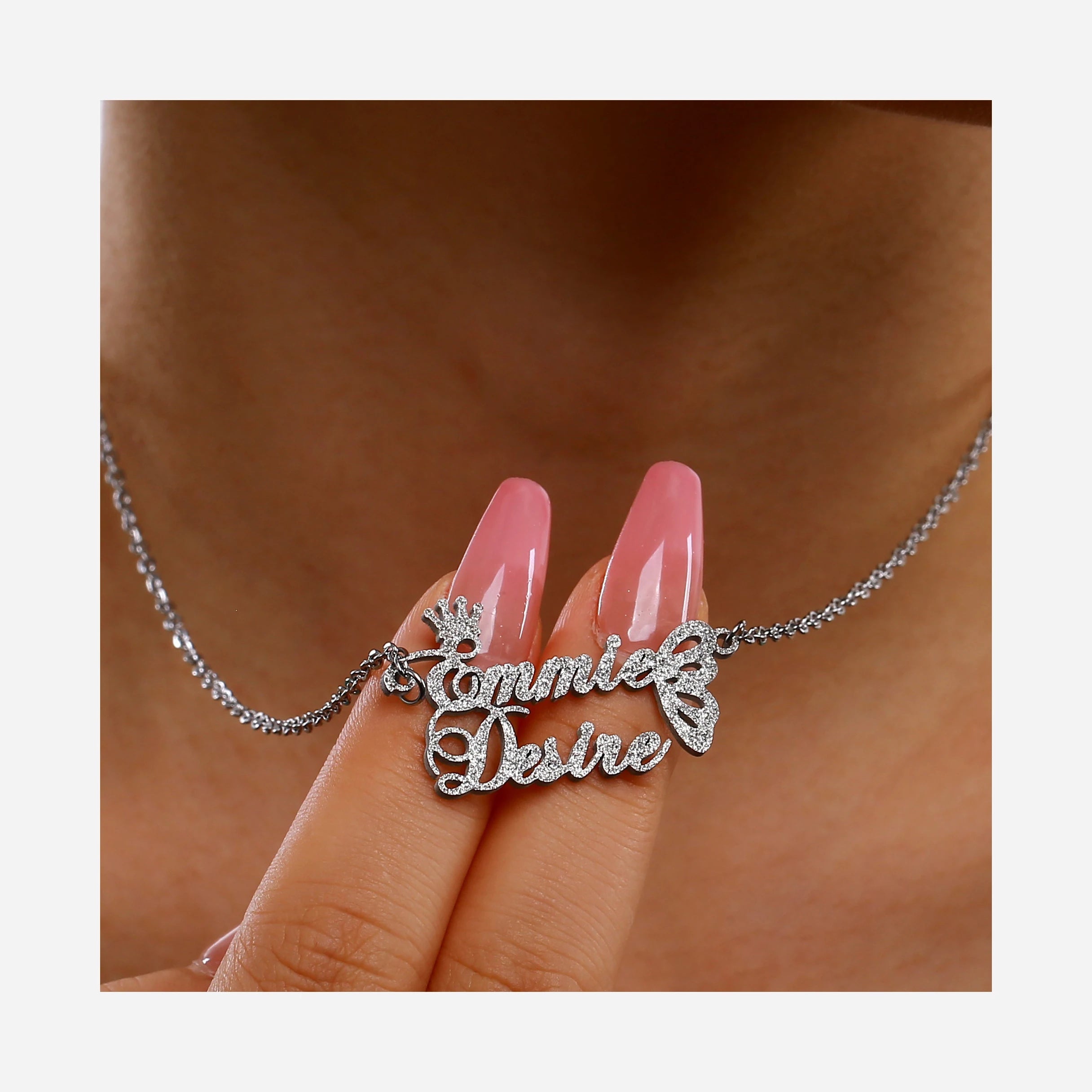 Custom Letters Necklaces Shiny Frosted Butterfly Pendant Personalized Name Necklace