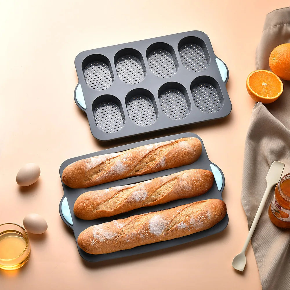 Silicone 3-Grid Oval Baguette Cake Mold Heat Resistant French Bun Baking Pan Tool Diy 8-Grid Baking Dish Bakeware Baking Tray