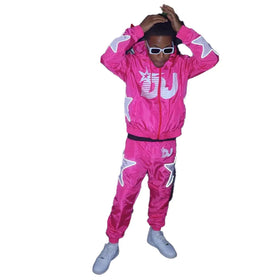 KY Reflective Material Silk Screen Printing Full Zip up Hoodie Mens Elastic Waist Pants Windbreaker Hoodie and Jogger Set