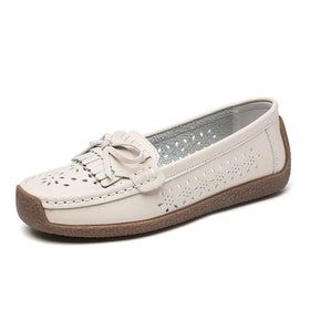 New Style Loafers Large Size 35-41 Genuine Leather Metal Buckle Shallow Mouth Mother Shoes for Women
