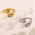 ERESI Vintage Stainless Steel 18K PVD Gold Plated Open Asymmetrical Five-point Star Zircon Adjustable Women Fashion Jewelry Ring