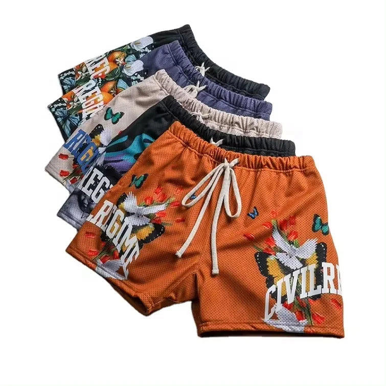 OEM Custom Logo Men's Gym Mesh Graphic Sweat Shorts Loose Fit Drawstring Fashion Casual Shorts