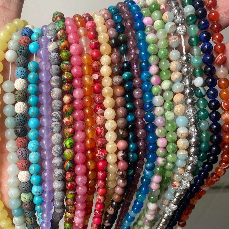 4/6/8/10/12mm Loose Natural Stone Beads Lava Amethyst Jasper Agate Turquoise Crystal Round Gemstone Beads