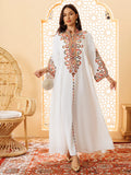 Wholesale Elegant Moroccan Ramadan Abaya Muslim Women Maxi Loose Dress Floral Embroidered Kaftan Long Sleeve Islamic Party Gown