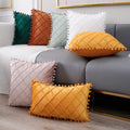 18x18 Inch Woven Geometric Velvet Pompom Lumbar Pillow Cushion Cover for Hospital & Home Use