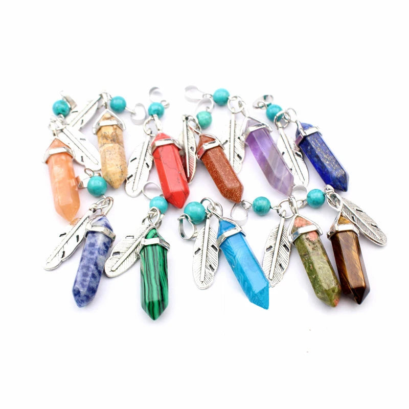 Small Hexagonal Point Natural Quartz Healing Stone Children's Trendy Pendant for Necklace