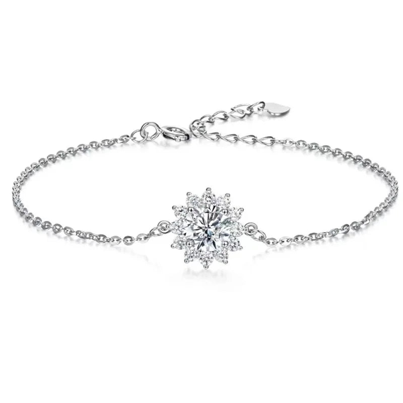 Rainbowking Sterling Silver S925 Sunflower Moissanite Cross Border Bracelet Women's Niche Light Luxury Jewelry Girls Gift