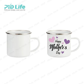 PYD Life Happy Mother's Day Wholesale Custom Your Logo Camping Sublimation Mug Enamel Vintage White Cup Mug with Print