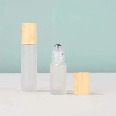 High Quality Essential Oil Bottle Glass Roller Bottles Frosted Glass Bottle Wood Grain Lid