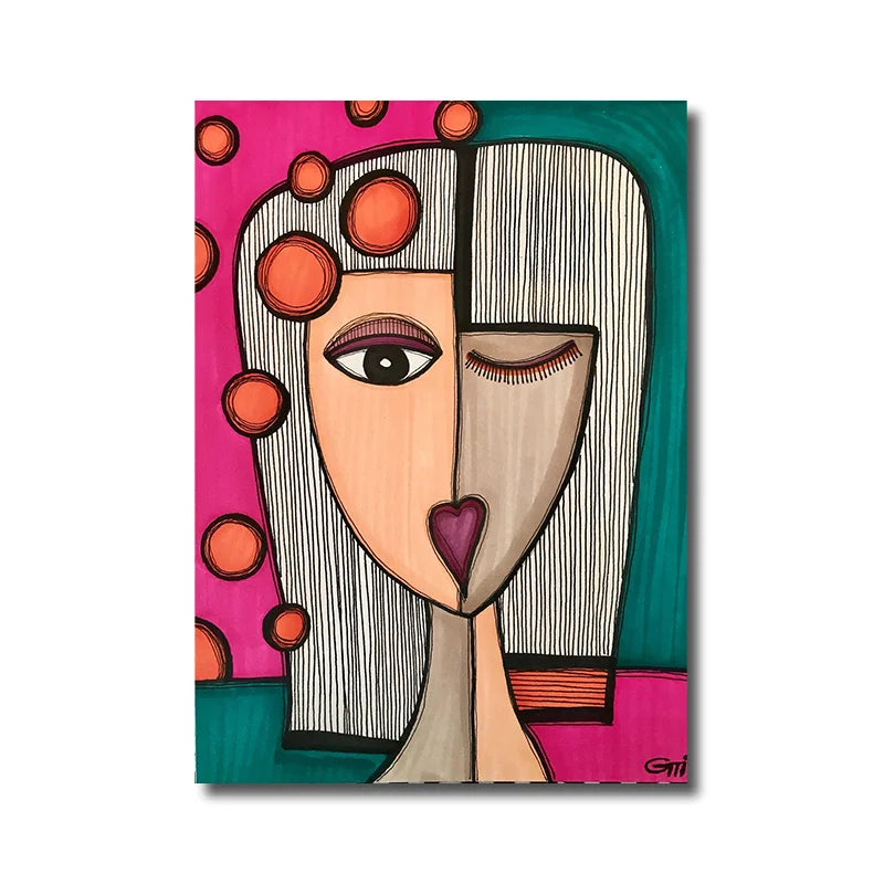 Hongya Abstract Painting Modern Art Face Print Canvas Print Home Decor