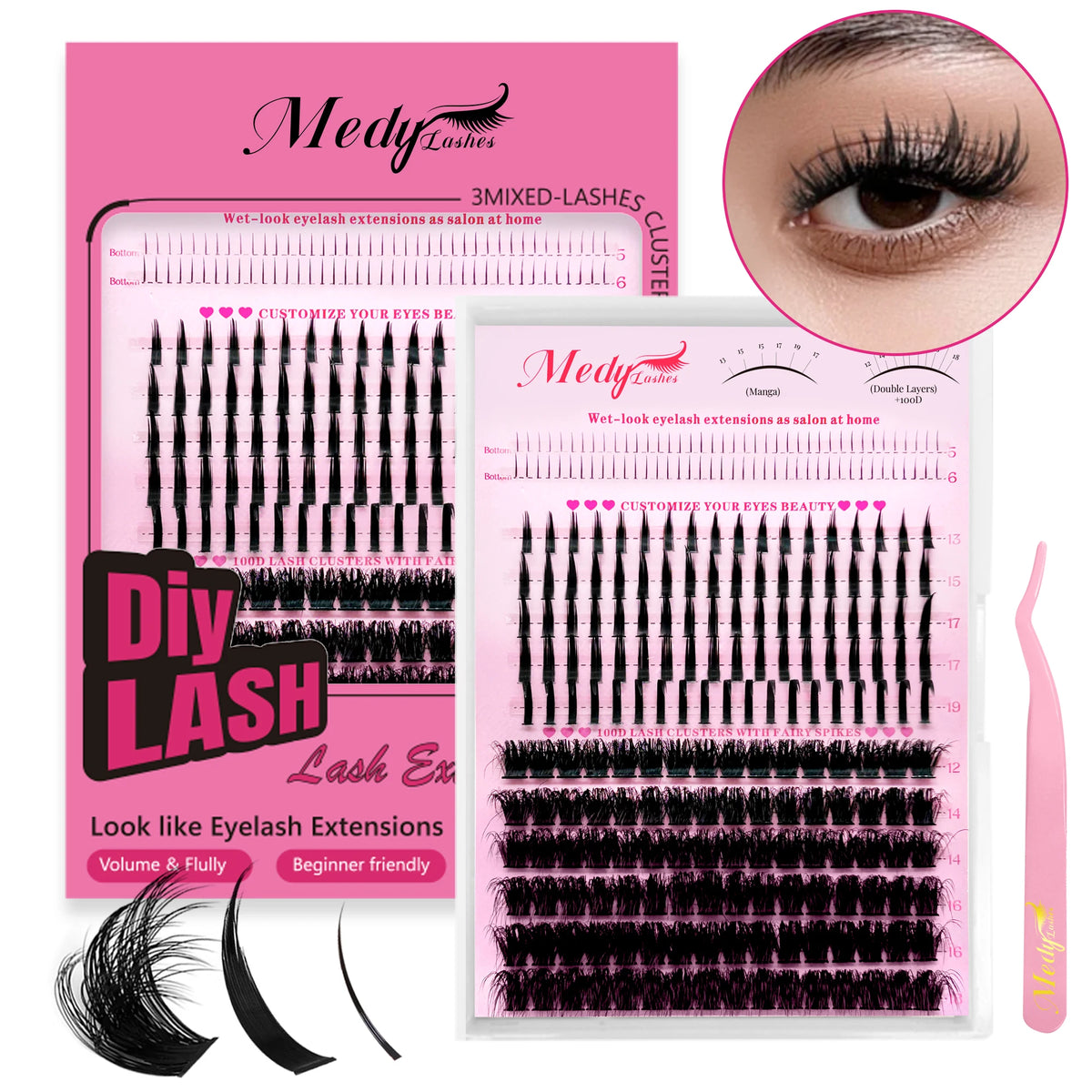Vegan Friendly Soft Touch 8-18mm Multi-Row Tray Fluffy Wispy Cat Eye DIY Cluster Eyelashes MegaBDM