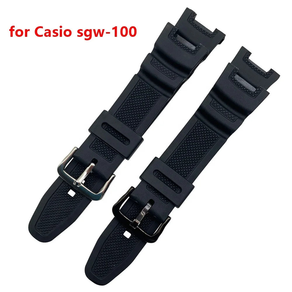 Black Silicone Strap Watchband for  SGW-100 SGW100 Men Women Rubber Sport Waterproof Replacement Wrist Band Bracelet Belt