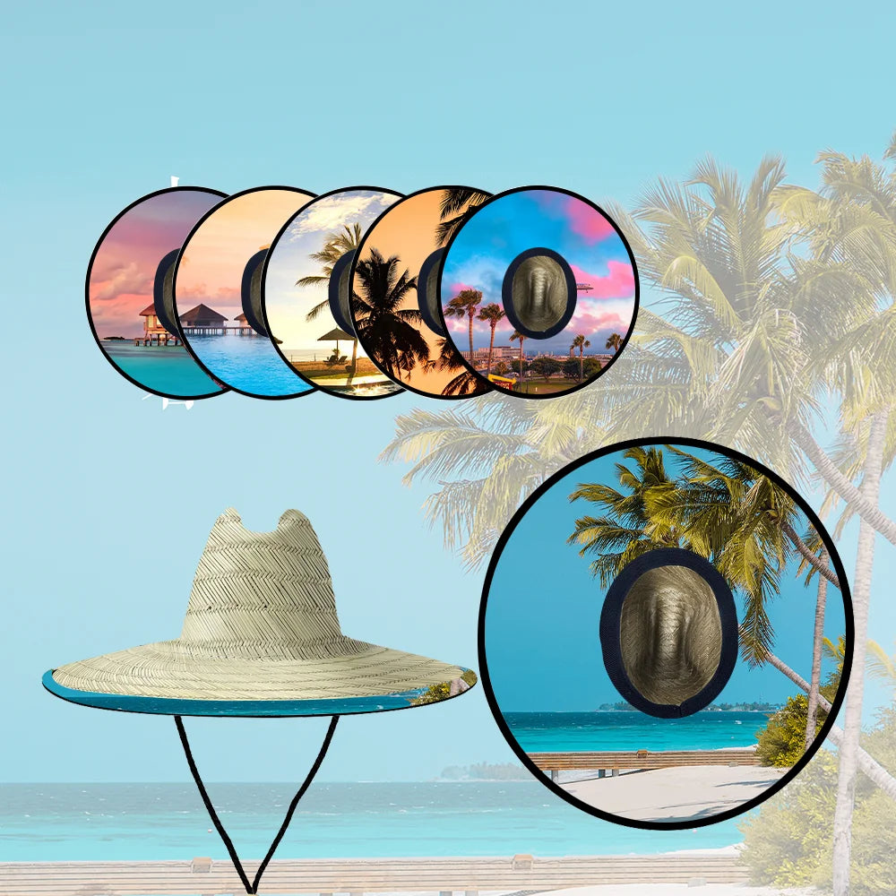 2024 New Summer Lifeguard Sun Hat Patch Embroidery Sunscreen Outdoor Panama Straw Hat for Men