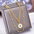Wholesale New Titanium Steel Thick Chain Sunflower Round Pendant Double Layer Diamond Blue Eyes Necklace