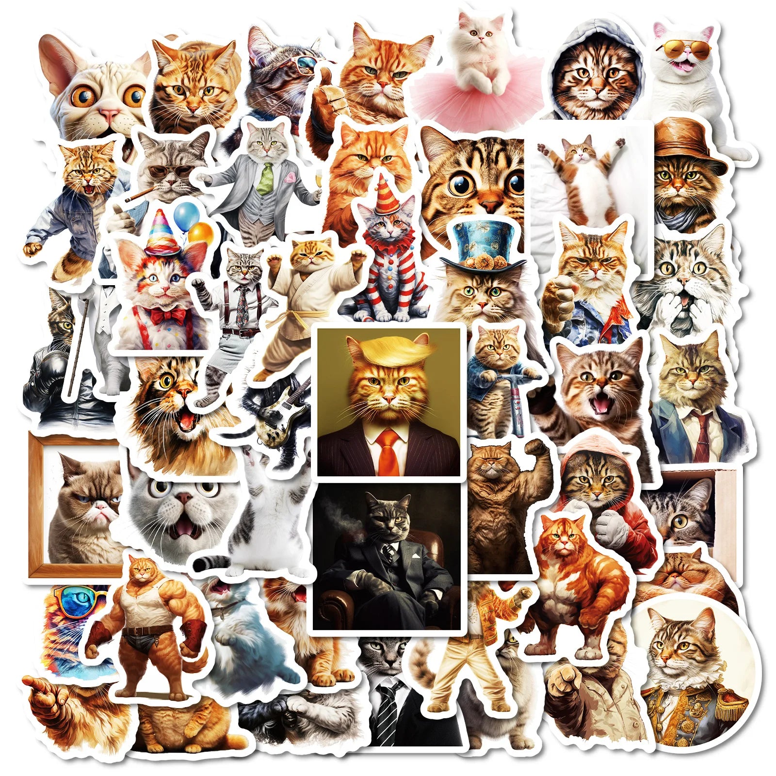 50PCS Funny kitty meme peeking kitten fighting cat sticker