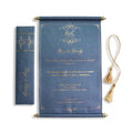 2026 Luxury Navy Blue and Gold Foil Scroll Invitation Cards With Tassel and Paper Box for Wedding Event