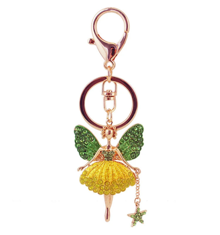 Cute Mini Angel Girl Sparkling Charm Blingbling Keychain Keyring Crystal Rhinestone Key Ring Gift