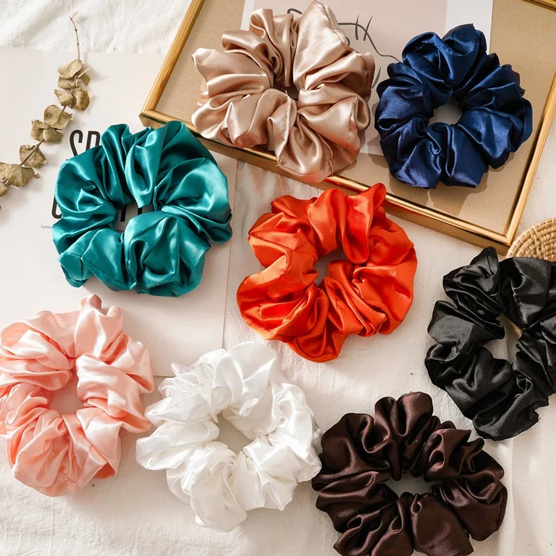 BSCI Factory Wholesale Ins Hot Selling Oversized Solid Color Satin Scrunchies for Women Girls