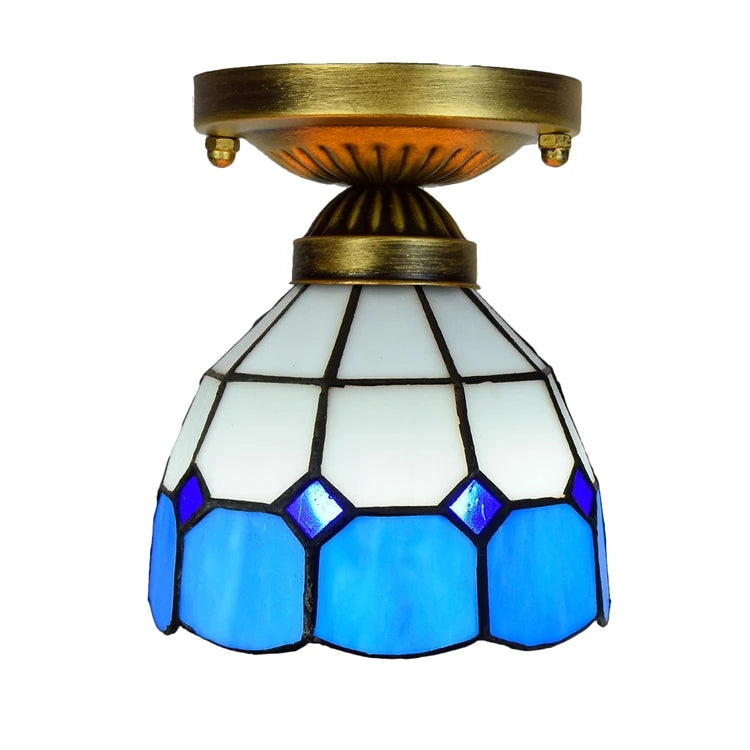 110V Round Led Ceiling Lights Light Fixture for Bedroom Blue Small Leaves Led Price Panel Glass Tiffany Ceiling Lamp MegaBDM