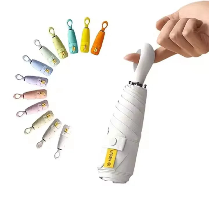 New Ultra-Light Six-Bone Sun Umbrella with Ring Buckle Handle Five-Fold Manual UV Protection for Adults Rainproof Rain Umbrella