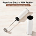 Electric Milk Frother Handheld Coffee Whisk Mixer Stainless Steel Battery Operated Drink Foamer with Protective Cover for Latte