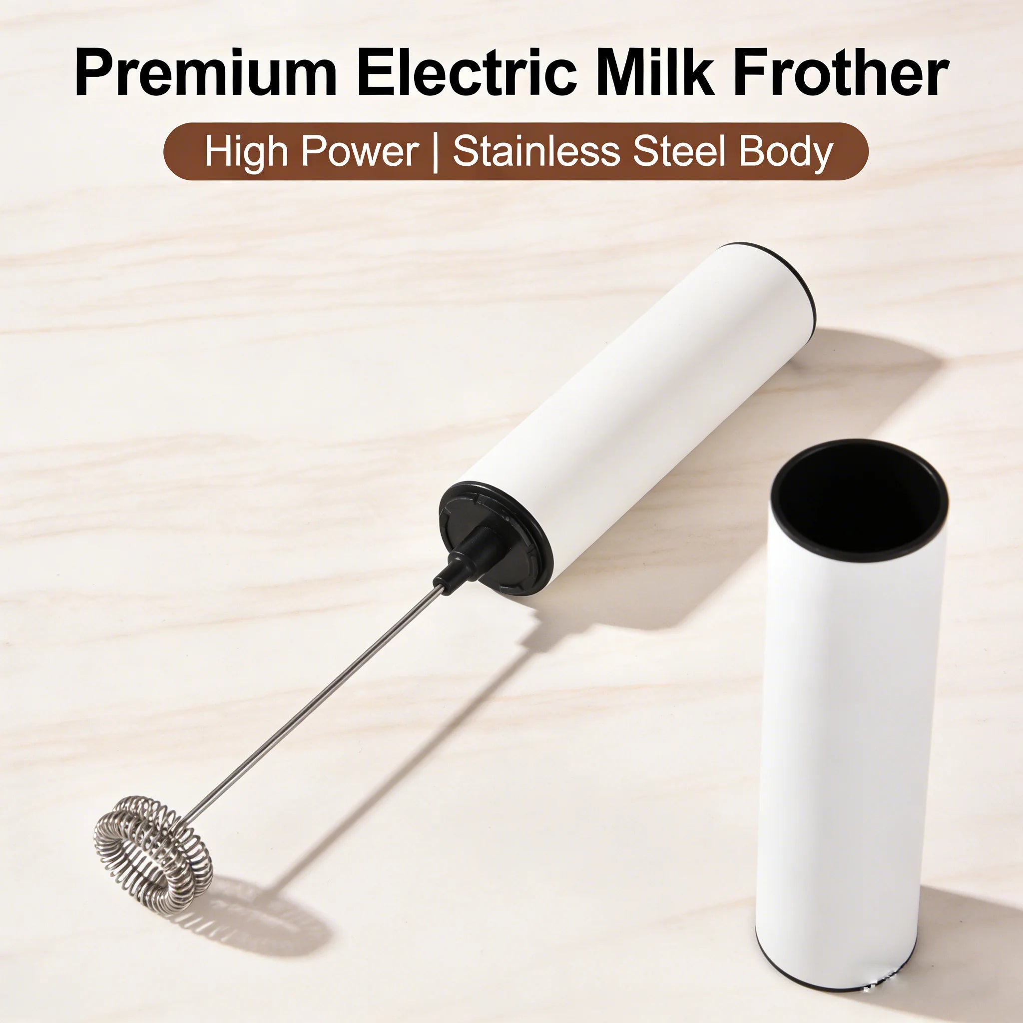 Electric Milk Frother Handheld Coffee Whisk Mixer Stainless Steel Battery Operated Drink Foamer with Protective Cover for Latte