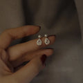 Elegant Cute 18K Gold Plated 925 Sterling Silver Pearl Water Drop Shaped Zircon Stud Earrings for Women Girls
