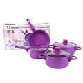 Purple 13-Piece Non-Stick Iron Kitchen Cookware Set Modern Design Spatula Spoon and Pans for Cooking