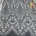 High Quality Eco-Friendly 100% Polyester Milky White Sequins Fancy Embroidery Bridal Couture Mesh Lace Fabric XM-BF0560