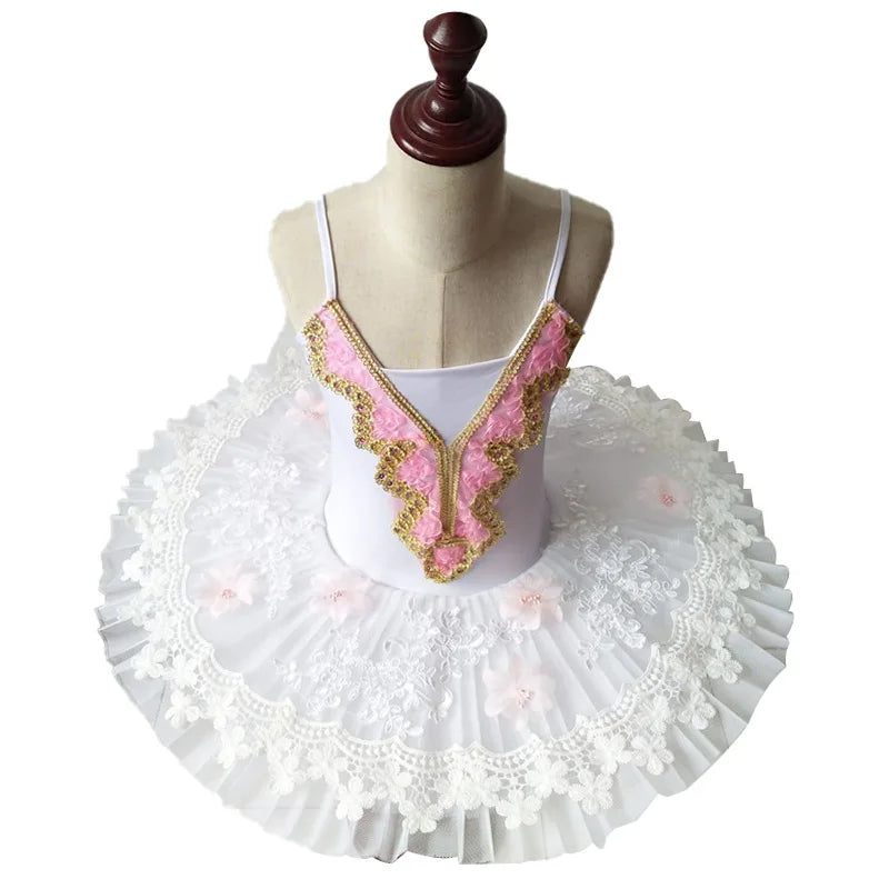 Lace Pompadour New Halter V-neck White Swan Professional Competition Ballet Dress