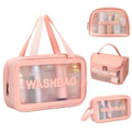 Logo Printed Customize PU Leather Wash Toilet Zipper Bag Set with Frosted Window Waterproof Travel Organizer Storage Bag